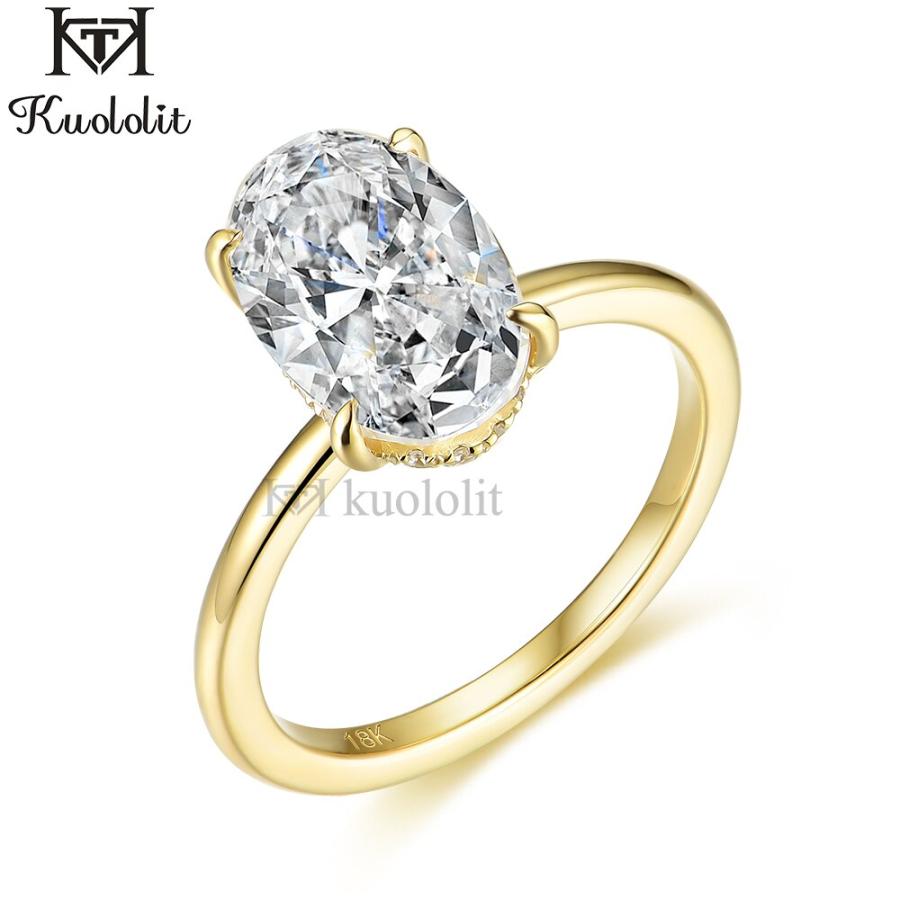 指輪 リング 黄 イエロー ゴールド オバール レディース 女性 クラッシュ 氷 アイス 3CT モイサナイト 18K 14K 10Kの画像