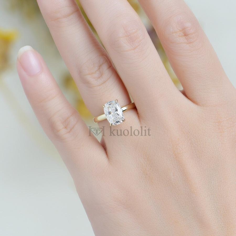指輪 リング 黄 イエロー ゴールド レディース 女性 2.5CT クラッシュ 氷 アイス モイサナイト 585 14K 10K 細長いの画像