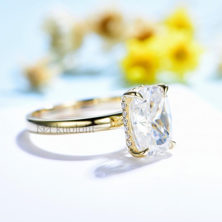 指輪 リング 黄 イエロー ゴールド レディース 女性 2.5CT クラッシュ 氷 アイス モイサナイト 585 14K 10K 細長いの画像
