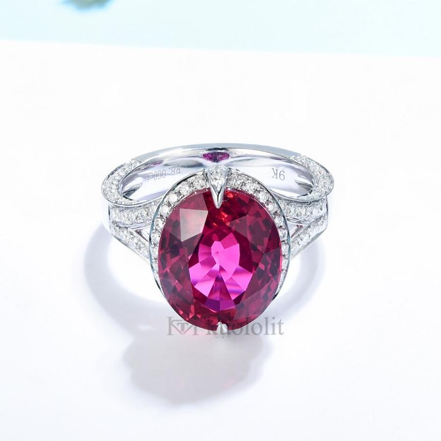 指輪 リング ゴールド オバール ストーン レディース 女性 8CT ラボ グロー ルビー モイサナイト ソリッド 18K 14K カット_2