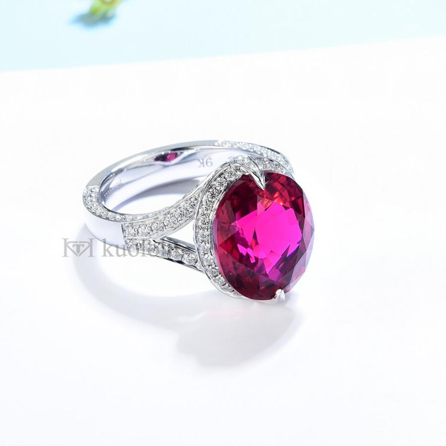 指輪 リング ゴールド オバール ストーン レディース 女性 8CT ラボ グロー ルビー モイサナイト ソリッド 18K 14K カット_3