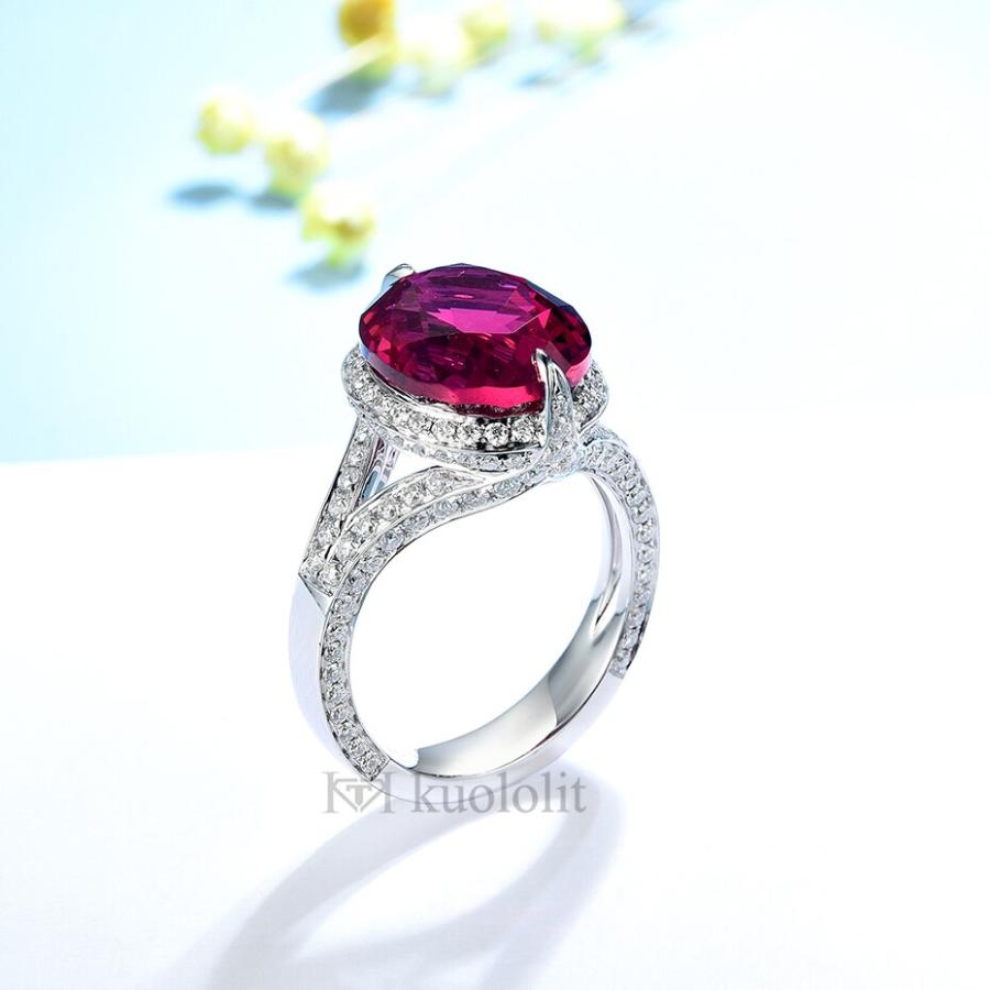 指輪 リング ゴールド オバール ストーン レディース 女性 8CT ラボ グロー ルビー モイサナイト ソリッド 18K 14K カット_4