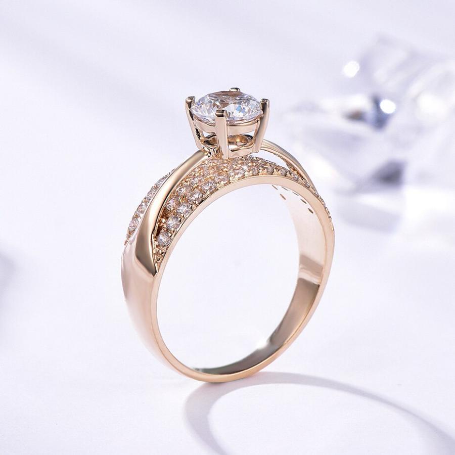 指輪 リング 黄 イエロー ゴールド ストーン レディース 女性 10K 14K 100% ナチュラル モイサナイト ジェムストーンの画像