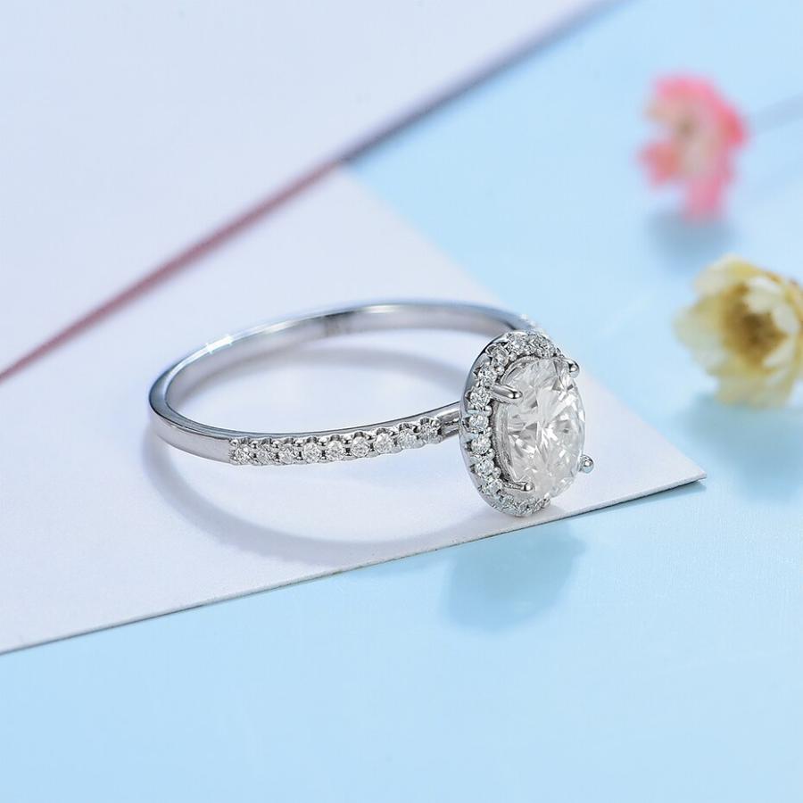 指輪 リング 白 ホワイト ゴールド オバール レディース 女性 ソリッド 14K 10K ナチュラル モイサナイト 1ct VVSの画像