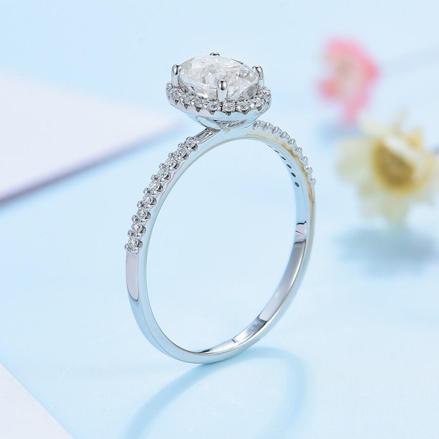 指輪 リング 白 ホワイト ゴールド オバール レディース 女性 ソリッド 14K 10K ナチュラル モイサナイト 1ct VVSの画像