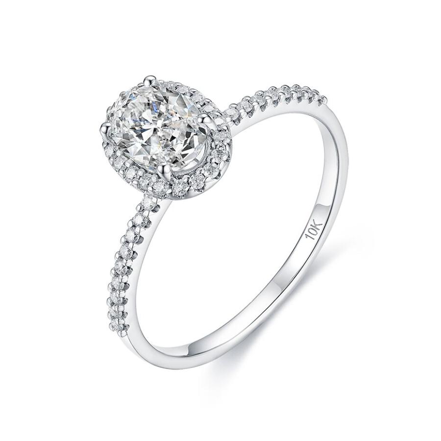 指輪 リング 白 ホワイト ゴールド オバール レディース 女性 ソリッド 14K 10K ナチュラル モイサナイト 1ct VVSの画像