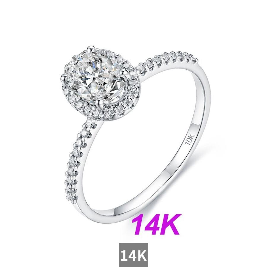指輪 リング 白 ホワイト ゴールド オバール レディース 女性 ソリッド 14K 10K ナチュラル モイサナイト 1ct VVSの画像