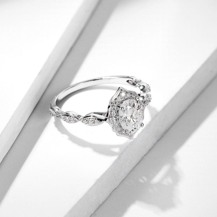 指輪 リング 白 ホワイト ゴールド オバール D レディース 女性 585 14K 10K モイサナイト 1CT 5*7 VVSの画像