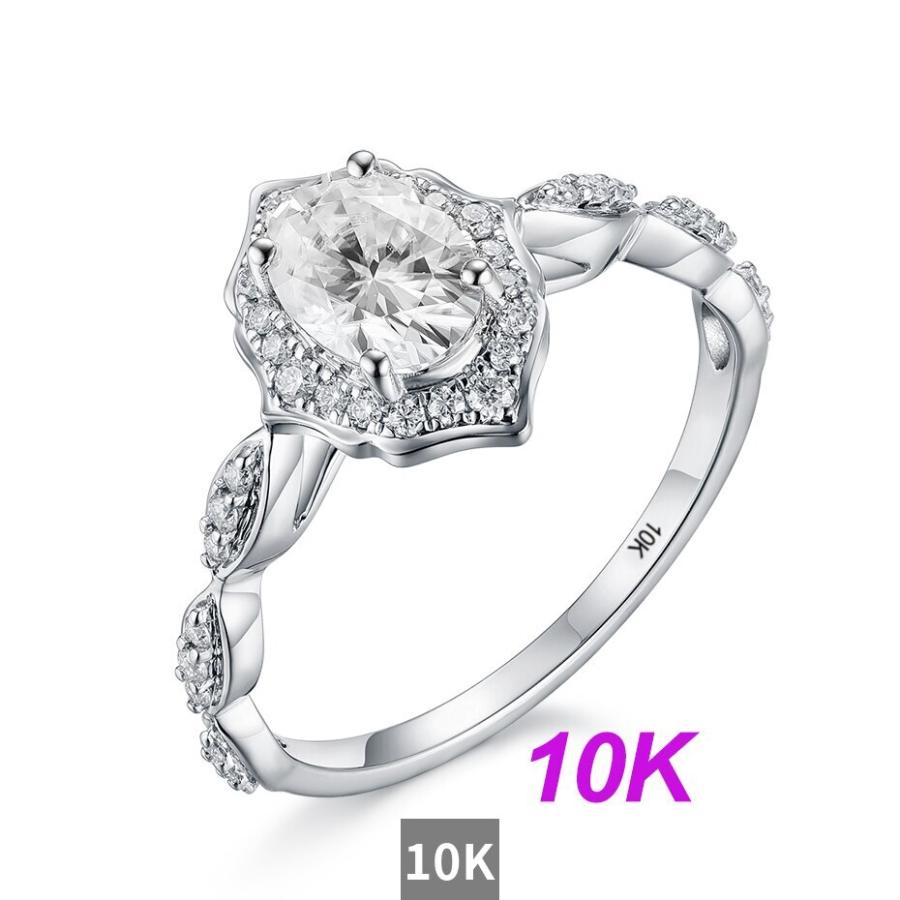 指輪 リング 白 ホワイト ゴールド オバール D レディース 女性 585 14K 10K モイサナイト 1CT 5*7 VVSの画像