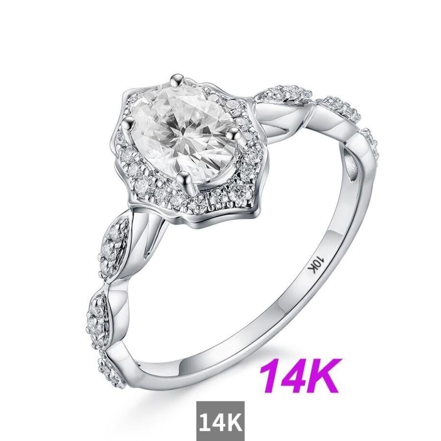 指輪 リング 白 ホワイト ゴールド オバール D レディース 女性 585 14K 10K モイサナイト 1CT 5*7 VVSの画像