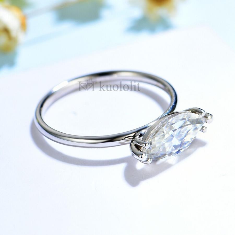 指輪 リング 白 ホワイト ゴールド レディース 女性 585 14K 10K マーキス 2CT モイサナイト ソリティア 婚約 結婚式の画像
