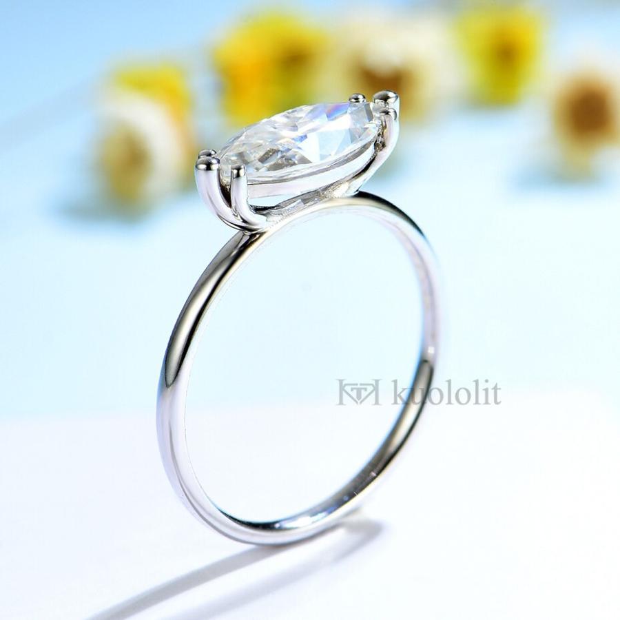 指輪 リング 白 ホワイト ゴールド レディース 女性 585 14K 10K マーキス 2CT モイサナイト ソリティア 婚約 結婚式の画像