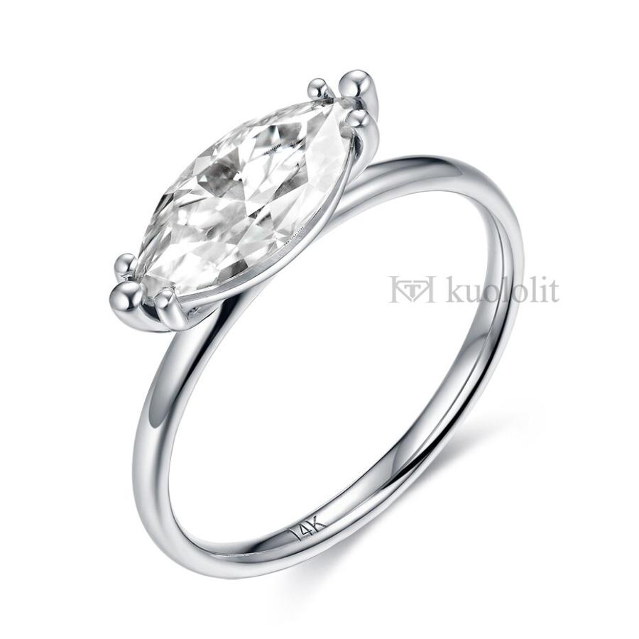 指輪 リング 白 ホワイト ゴールド レディース 女性 585 14K 10K マーキス 2CT モイサナイト ソリティア 婚約 結婚式の画像