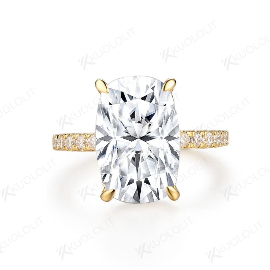 指輪 リング 黄 イエロー ゴールド レディース 女性 4.5CT 細長い クッション カット モイサナイト 14K 10K 明るいの画像