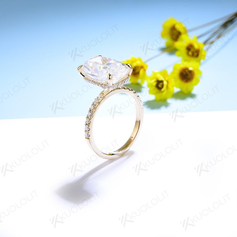 指輪 リング 黄 イエロー ゴールド レディース 女性 4.5CT 細長い クッション カット モイサナイト 14K 10K 明るいの画像