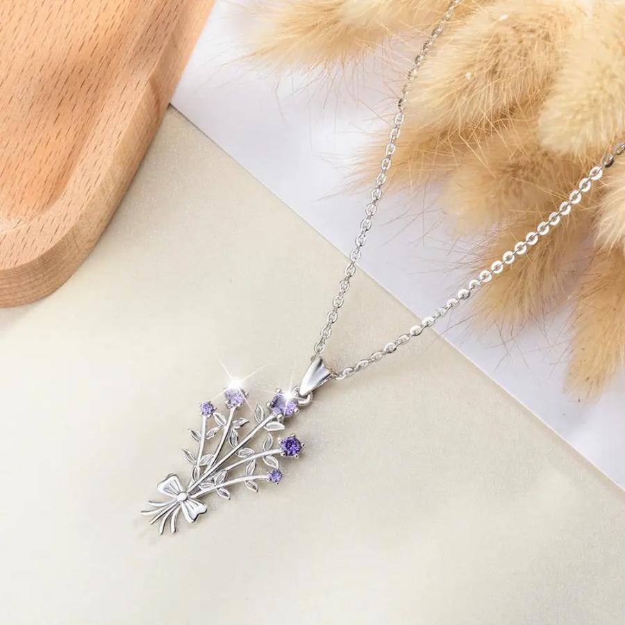 ペンダント ネックレス 紫 パープル 花 フラワー シルバー リング レディース スターリング バンチ_3