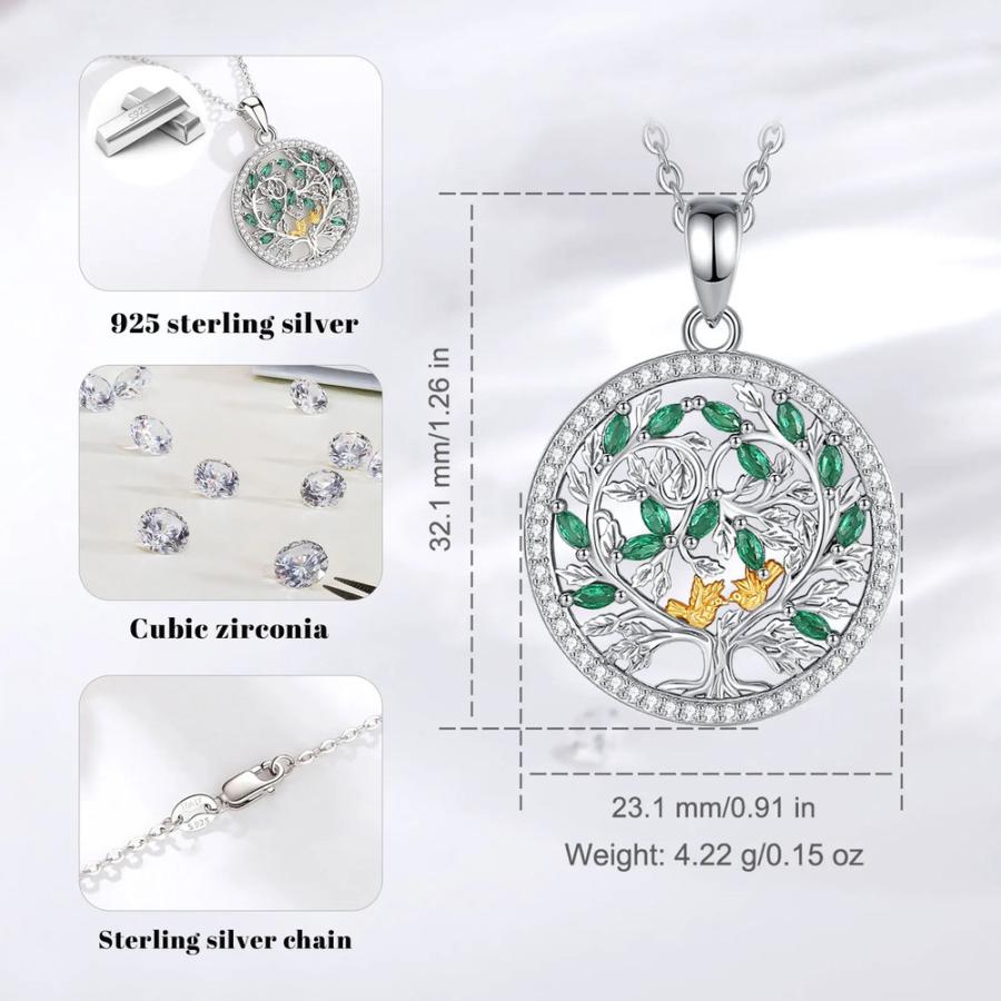 ペンダント ネックレス 緑 グリーン ジルコニア シルバー プラント リング 木の葉 リーフ 植物 レディース 925 スターリング 木 ツリー