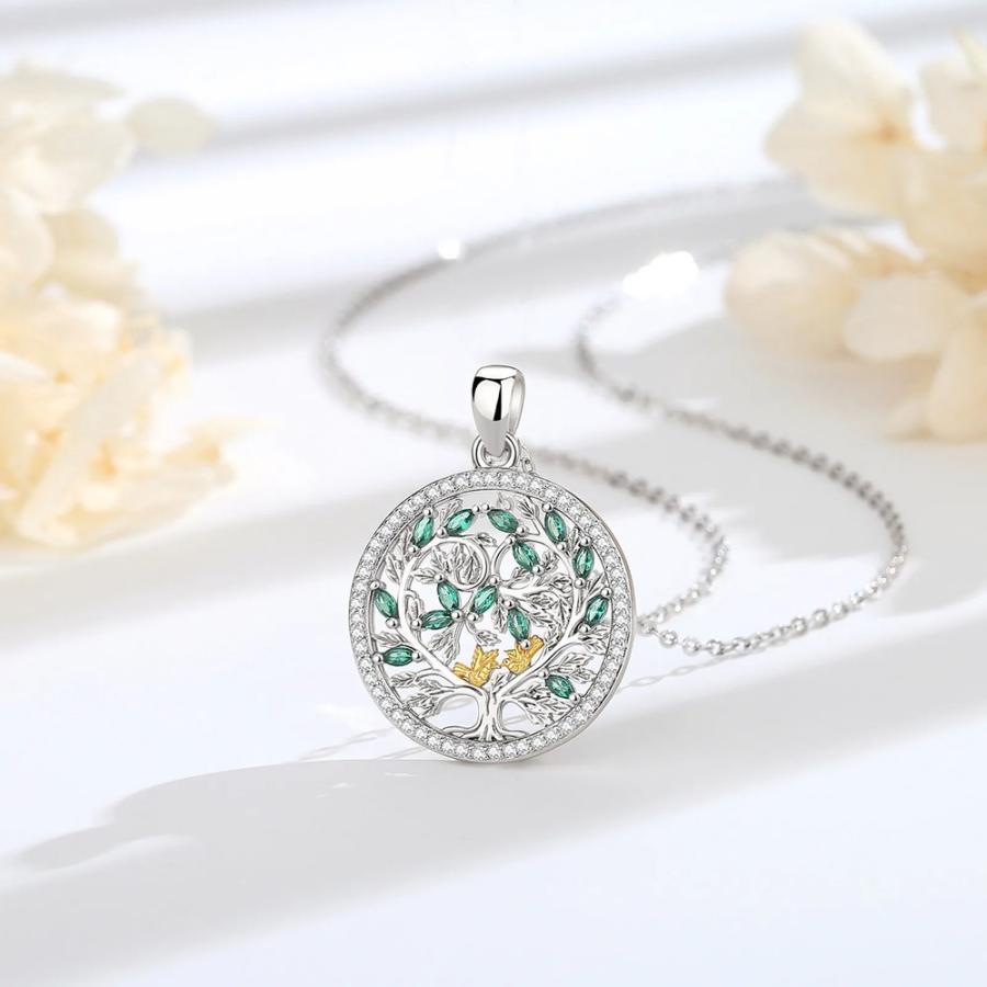 ペンダント ネックレス 緑 グリーン ジルコニア シルバー プラント リング 木の葉 リーフ 植物 レディース 925 スターリング 木 ツリー
