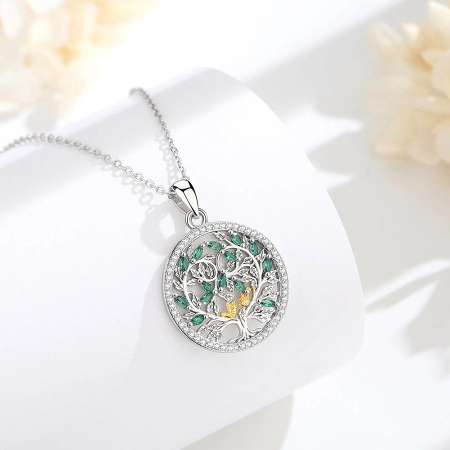 ペンダント ネックレス 緑 グリーン ジルコニア シルバー プラント リング 木の葉 リーフ 植物 レディース 925 スターリング 木 ツリー