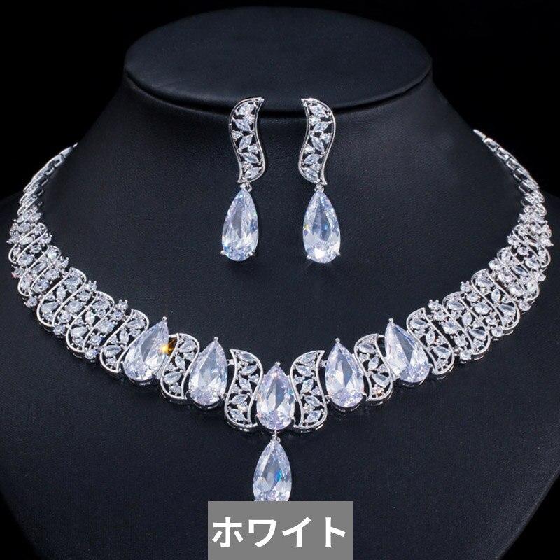 ピアス ネックレス 白 ホワイト ブライダル ドロップ インド レディース 女性 インディアン 素敵 水 CZ 大 ステートメント 非対称_6