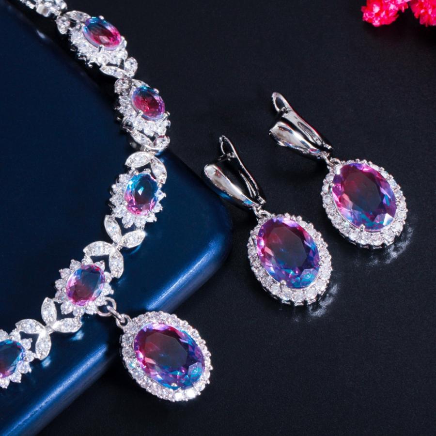 ペンダント ピアス ネックレス レインボー ジルコニア ブライダル オバール レディース 女性 シャイニング 虹 CZ ジルコン 結婚式_2