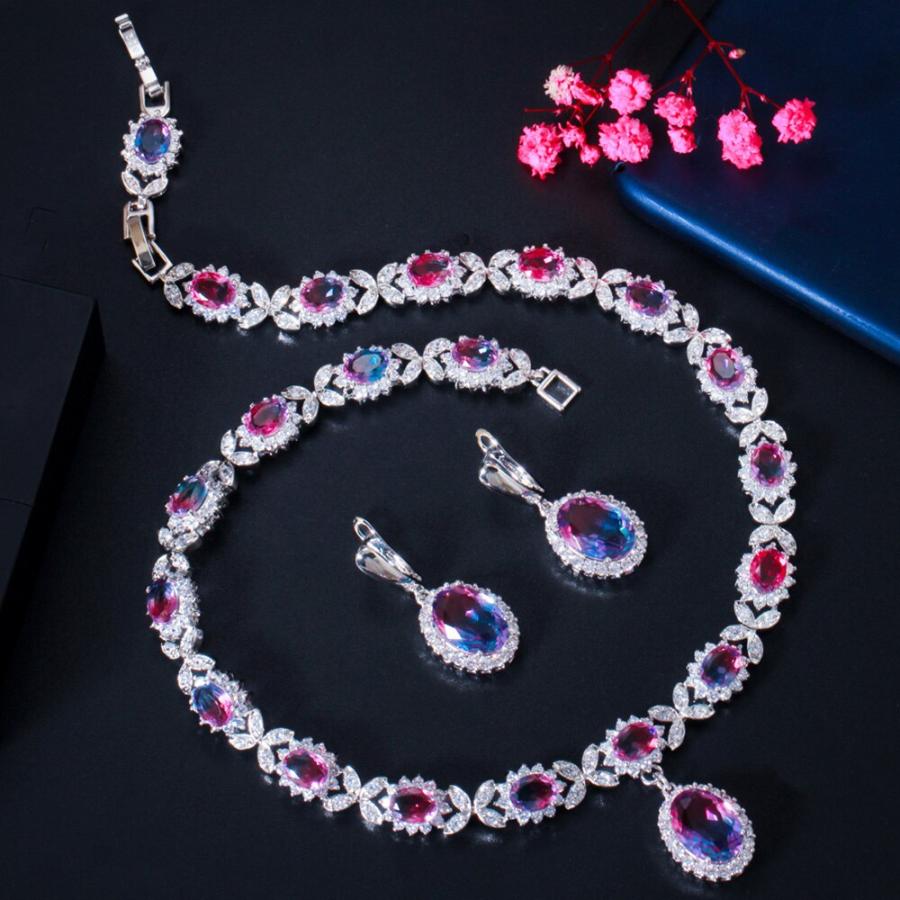 ペンダント ピアス ネックレス レインボー ジルコニア ブライダル オバール レディース 女性 シャイニング 虹 CZ ジルコン 結婚式_3
