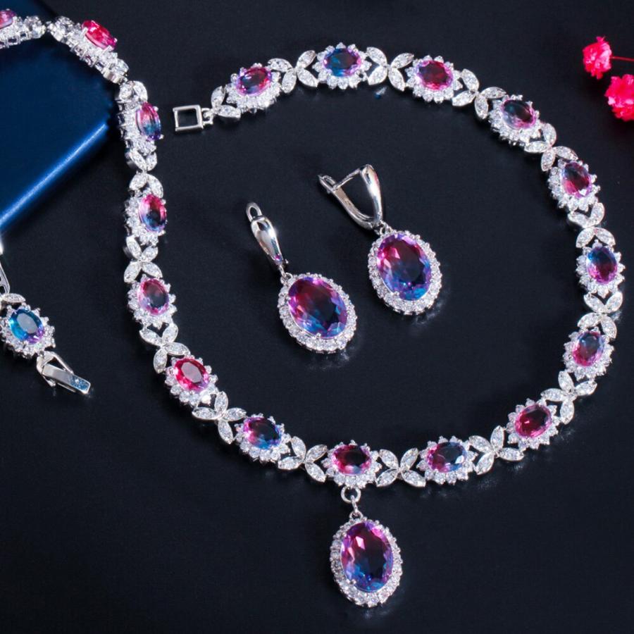 ペンダント ピアス ネックレス レインボー ジルコニア ブライダル オバール レディース 女性 シャイニング 虹 CZ ジルコン 結婚式_4