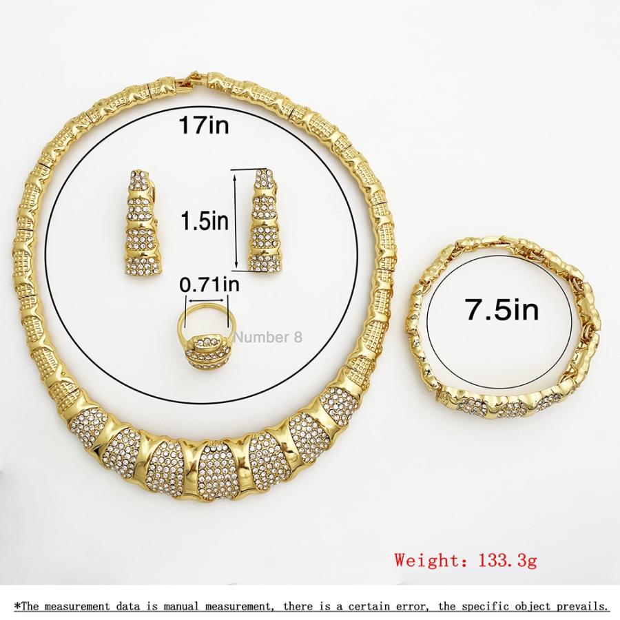 ピアス 指輪 リング ブレスレット ネックレス ゴールド レディース ドバイ カラー ジュエリー セット 贅沢 18K プレート 結婚式_1