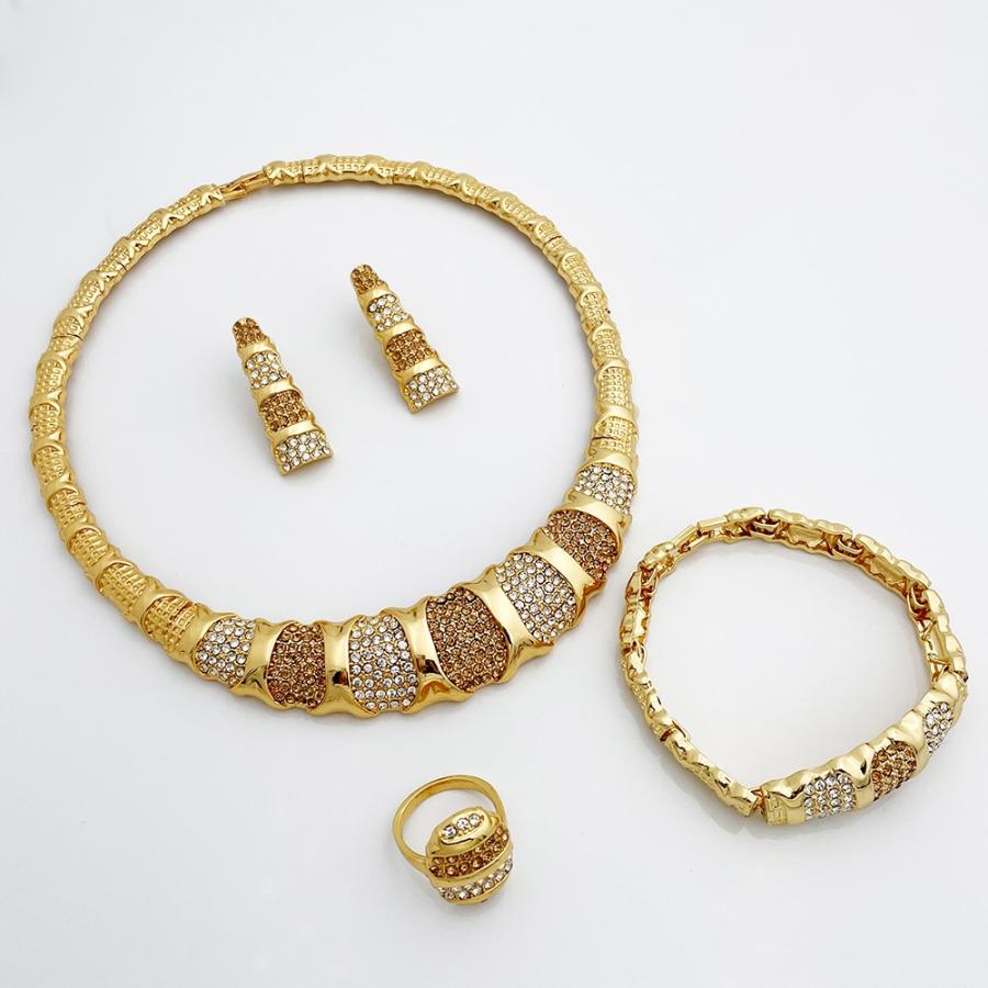 ピアス 指輪 リング ブレスレット ネックレス ゴールド レディース ドバイ カラー ジュエリー セット 贅沢 18K プレート 結婚式_3