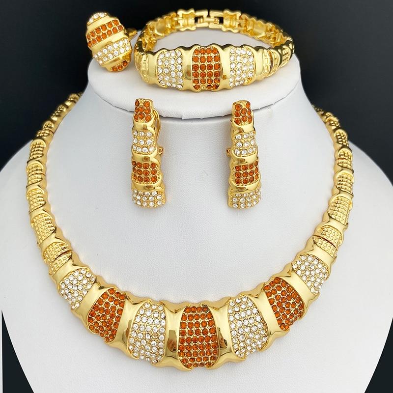 ピアス 指輪 リング ブレスレット ネックレス ゴールド レディース ドバイ カラー ジュエリー セット 贅沢 18K プレート 結婚式_4