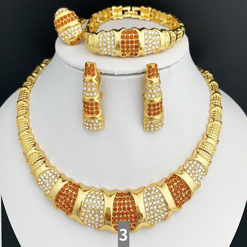 ピアス 指輪 リング ブレスレット ネックレス ゴールド レディース ドバイ カラー ジュエリー セット 贅沢 18K プレート 結婚式_8