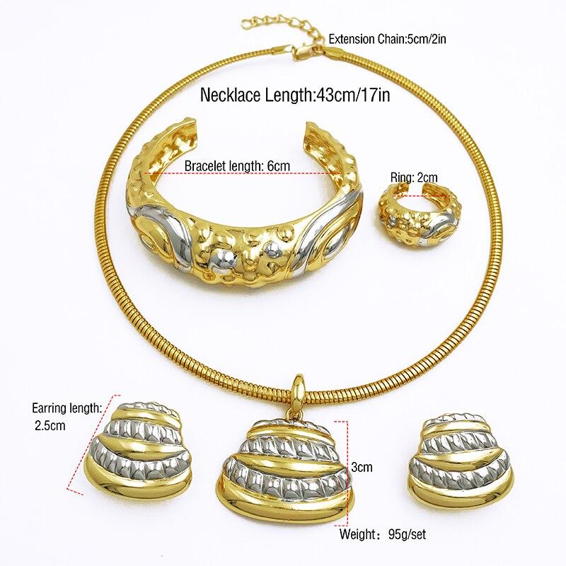 ピアス 指輪 リング ブレスレット ネックレス ゴールド レディース ユニーク ジュエリー セット 2 調子 18K プレート 結婚式_1