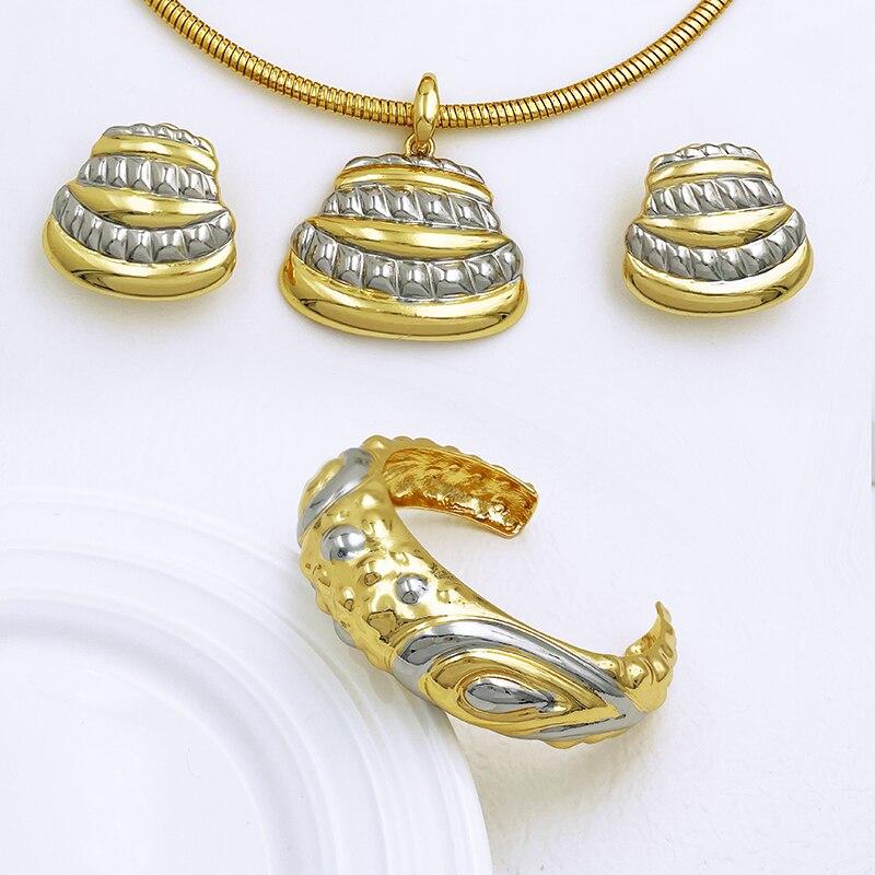 ピアス 指輪 リング ブレスレット ネックレス ゴールド レディース ユニーク ジュエリー セット 2 調子 18K プレート 結婚式_2