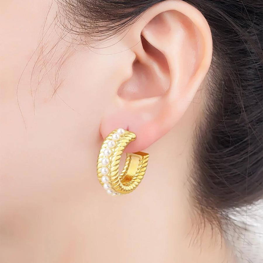 ピアス ゴールド シルバー シンプル メタル パール フープ C レディース｜finejewelrys｜03