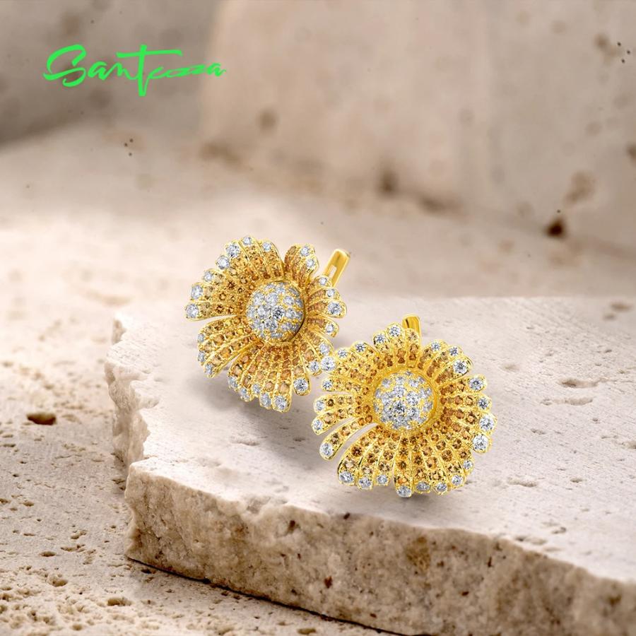 ピアス 白 ホワイト 黄 イエロー 花 フラワー クリスタル シルバー リング レディース ピュア 925 スターリング_3