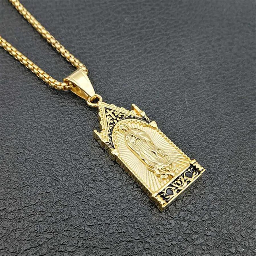 ペンダント ネックレス ステンレス ゴールド チェーン マリア レディース ヒップ ホップ アイスド アウト バージン カラー スチール_4