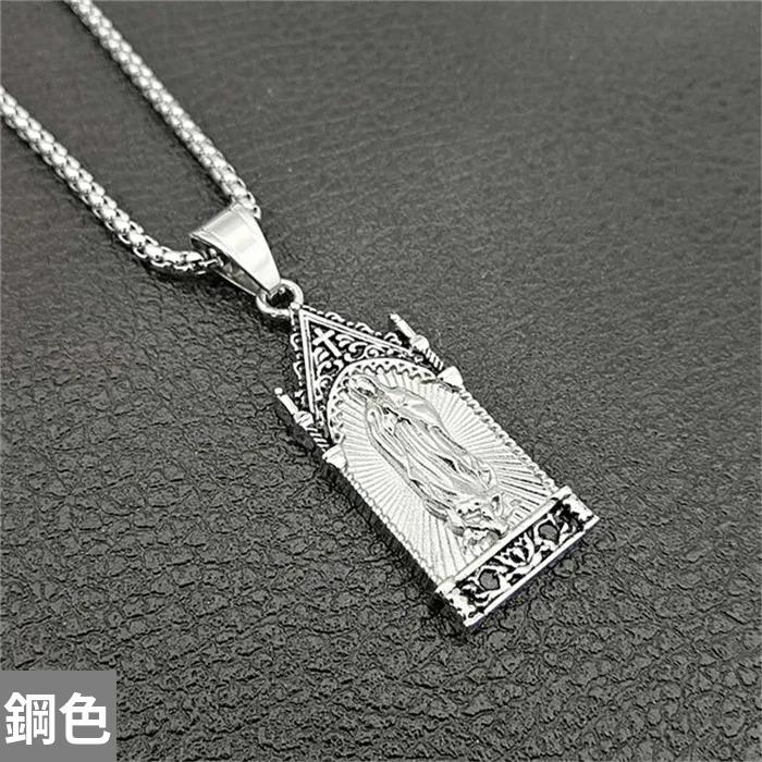 ペンダント ネックレス ステンレス ゴールド チェーン マリア レディース ヒップ ホップ アイスド アウト バージン カラー スチール_5