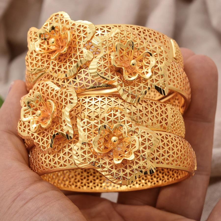 バングル ブレスレット アフリカ ゴールド カブ レディース 4個セット カラー ドバイ 結婚式 ウェディング カフ ジュエリー チャーム_2