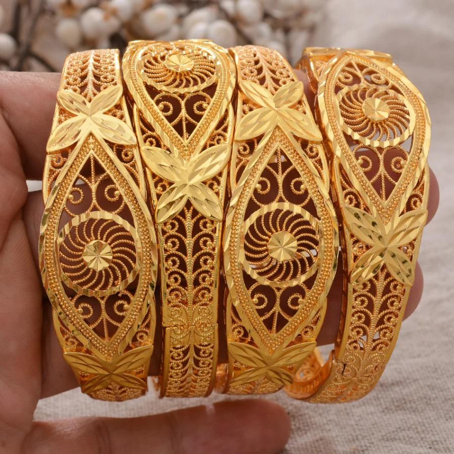 バングル ブレスレット エチオピア アフリカ ゴールド レディース 4個セット イスラム教 24K ドバイ カラー サウジ アラブ 結婚式_1
