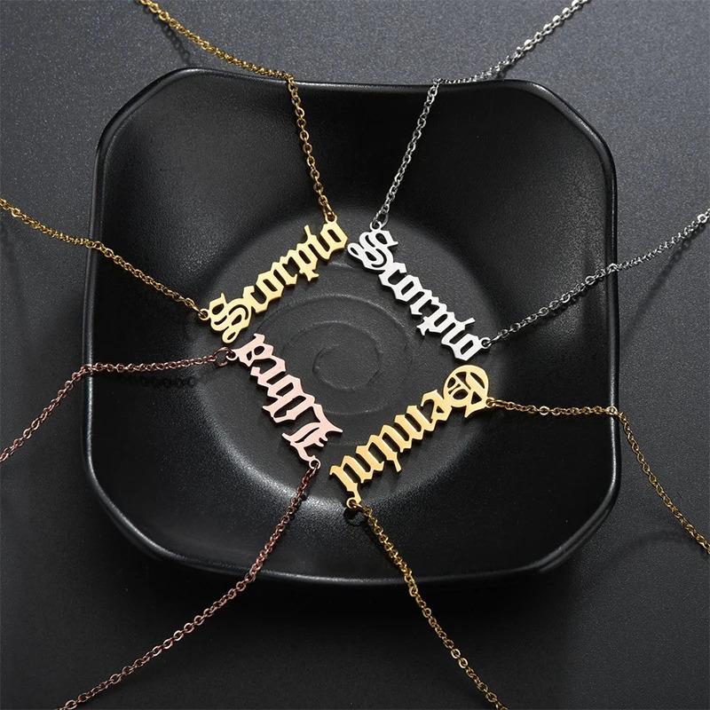 ネックレス ステンレス イギリス レディース メンズ 10 個 スチール カスタム 12 星座 干支 イングリッシュ 英国 レター