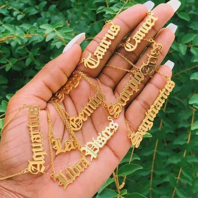 ネックレス ステンレス イギリス レディース メンズ 10 個 スチール カスタム 12 星座 干支 イングリッシュ 英国 レター