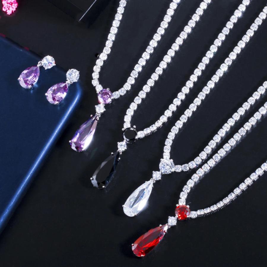 ピアス ネックレス クリスタル 赤 レッド ドロップ 揺れる レディース ファッション 水滴 ウォータードロップ 形 シェープ CZ_1