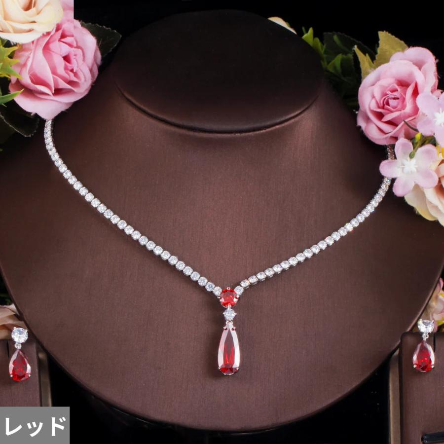 ピアス ネックレス クリスタル 赤 レッド ドロップ 揺れる レディース ファッション 水滴 ウォータードロップ 形 シェープ CZ_6