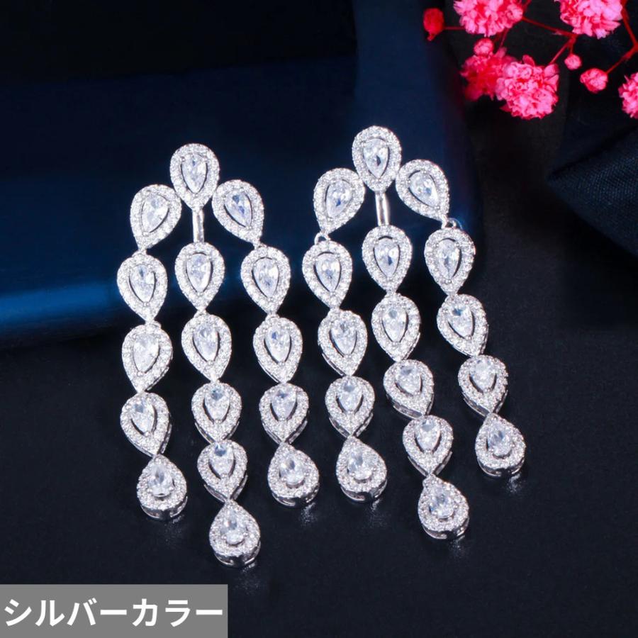 ピアス ジルコニア ブライダル ドロップ ピック ロング 揺れる レディース 贅沢 シャイニー キュービック ジルコン タッセル 水_6