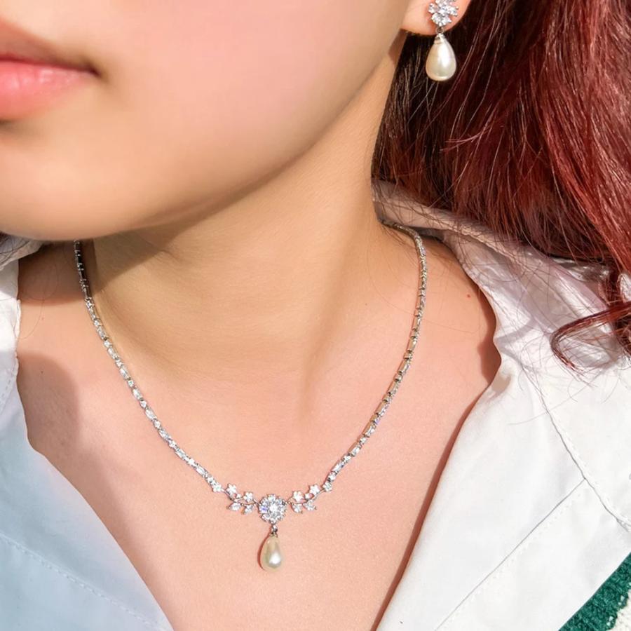 ピアス ネックレス 花 フラワー ジルコニア シルバー ピック パール レディース シャイニング キュービック ジルコン カラー_1