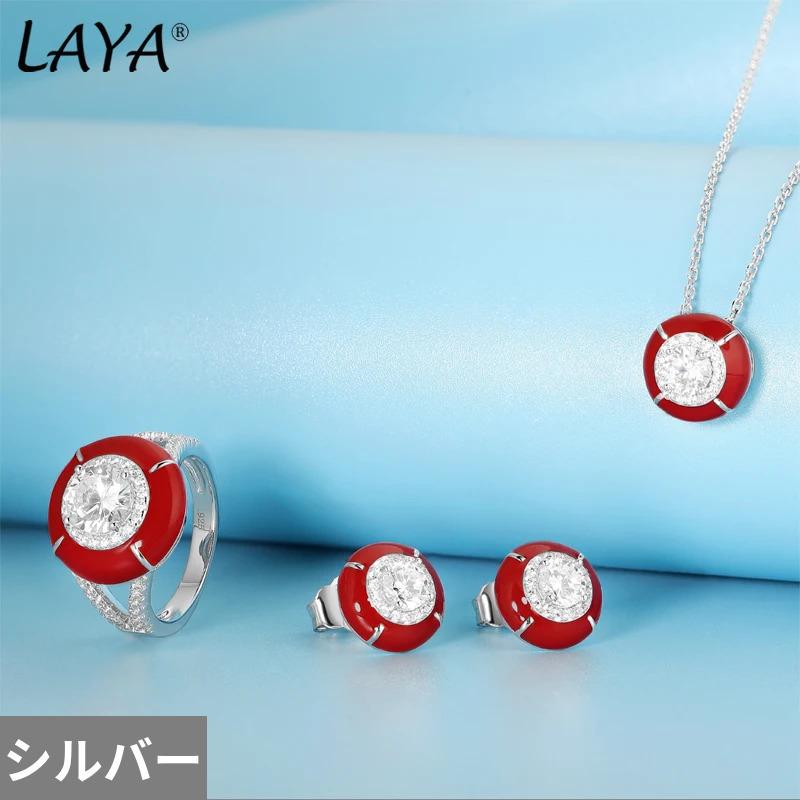 ピアス 指輪 リング ネックレス ジルコニア 赤 レッド シルバー レトロ レディース 100% 925 スターリング セット スタイル_5