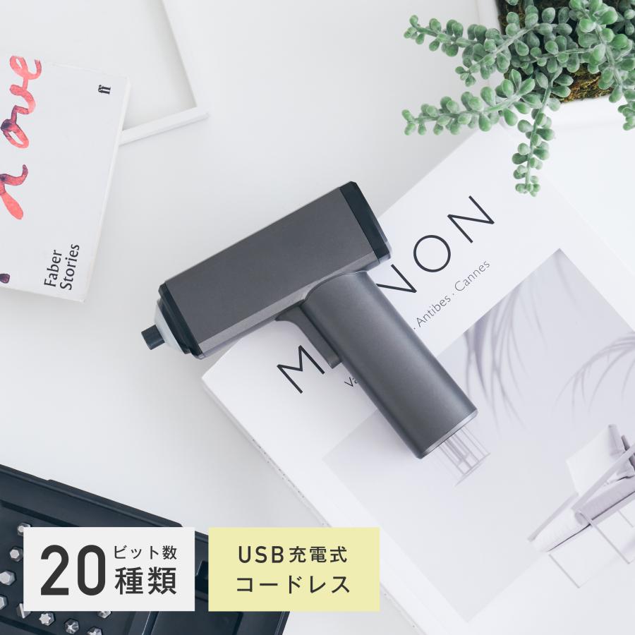 コードレス電動ドライバー ビット付き セット 小型 USB 充電式 ケース付き 軽量 収納 簡単 プラス マイナス 女性 初心者 日曜大工 DIY LEDライト付き 電池式 | 