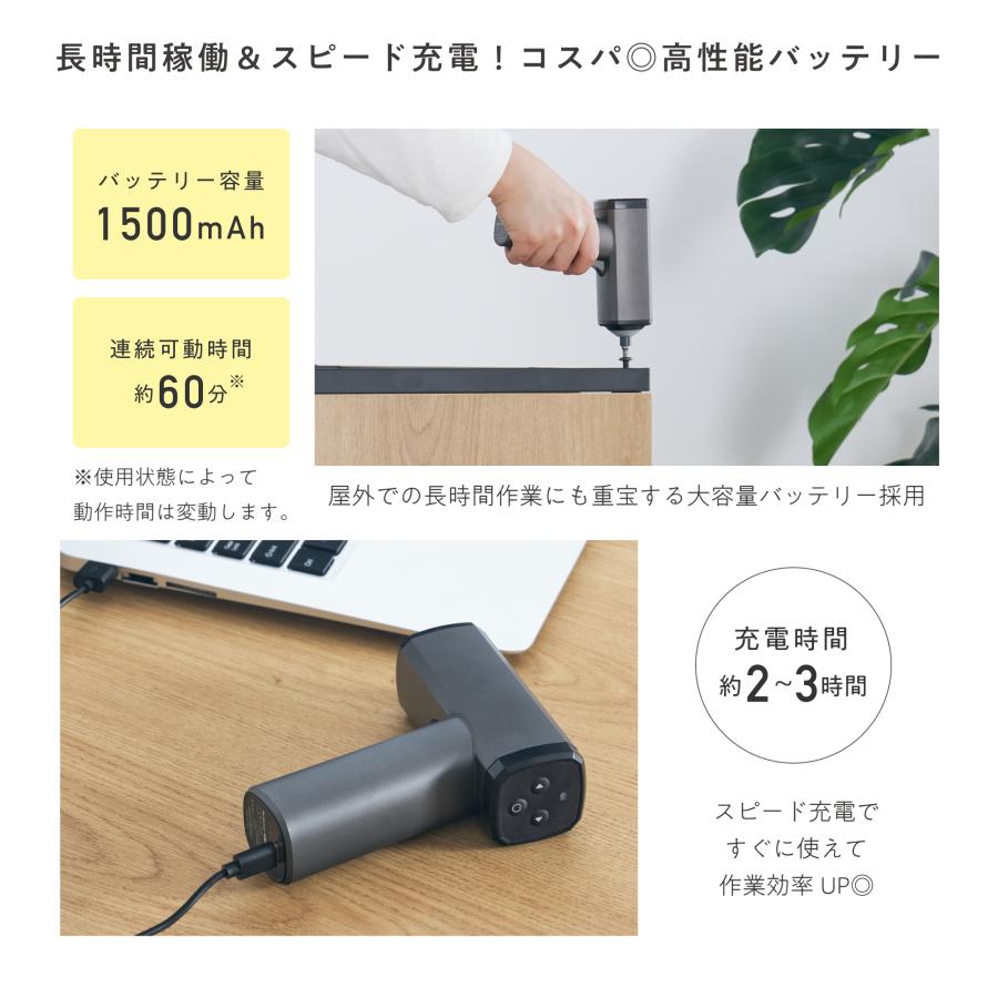 コードレス電動ドライバー ビット付き セット 小型 USB 充電式 ケース付き 軽量 収納 簡単 プラス マイナス 女性 初心者 日曜大工 DIY LEDライト付き 電池式 |  | 10
