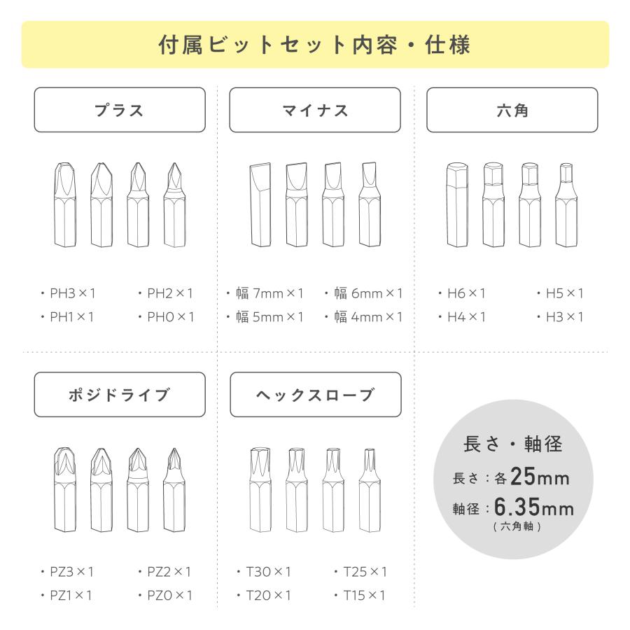 コードレス電動ドライバー ビット付き セット 小型 USB 充電式 ケース付き 軽量 収納 簡単 プラス マイナス 女性 初心者 日曜大工 DIY LEDライト付き 電池式 |  | 07