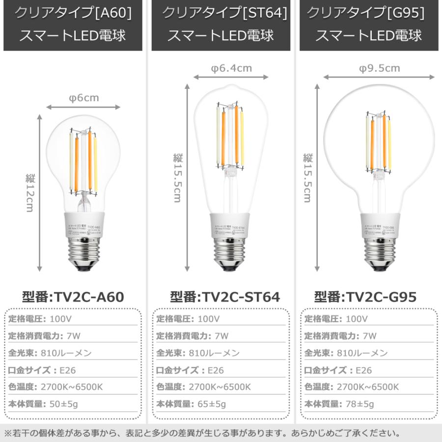 Alexa Google Home 対応 スマート 照明 エジソン型LED電球 E26 60w相当 クリアタイプ 裸電球 Wi-Fi電球 調光調色 IoT 音声操作 遠隔操作｜finekagu｜05